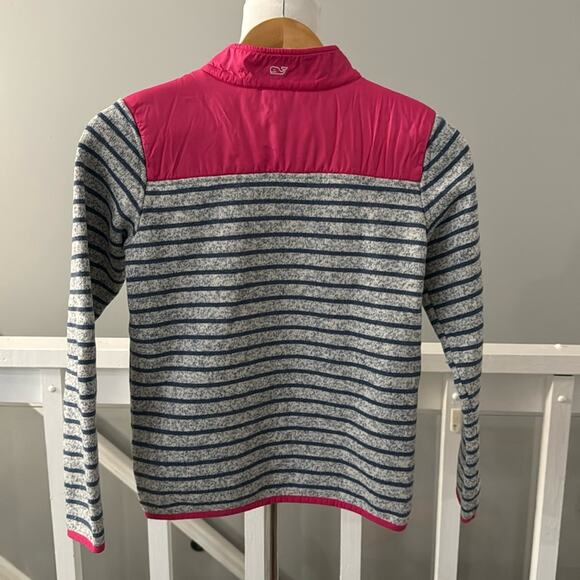 Vineyard Vines Martha's Vineyard Heather Blue Stripe / Pink Quarter Zip Pullover - Picture 4 of 9